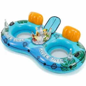 2 Person Inflatable River Tube Float with Cooler & Enhanced Backrest, Quick Inflate Pool Lake Raft Lounger