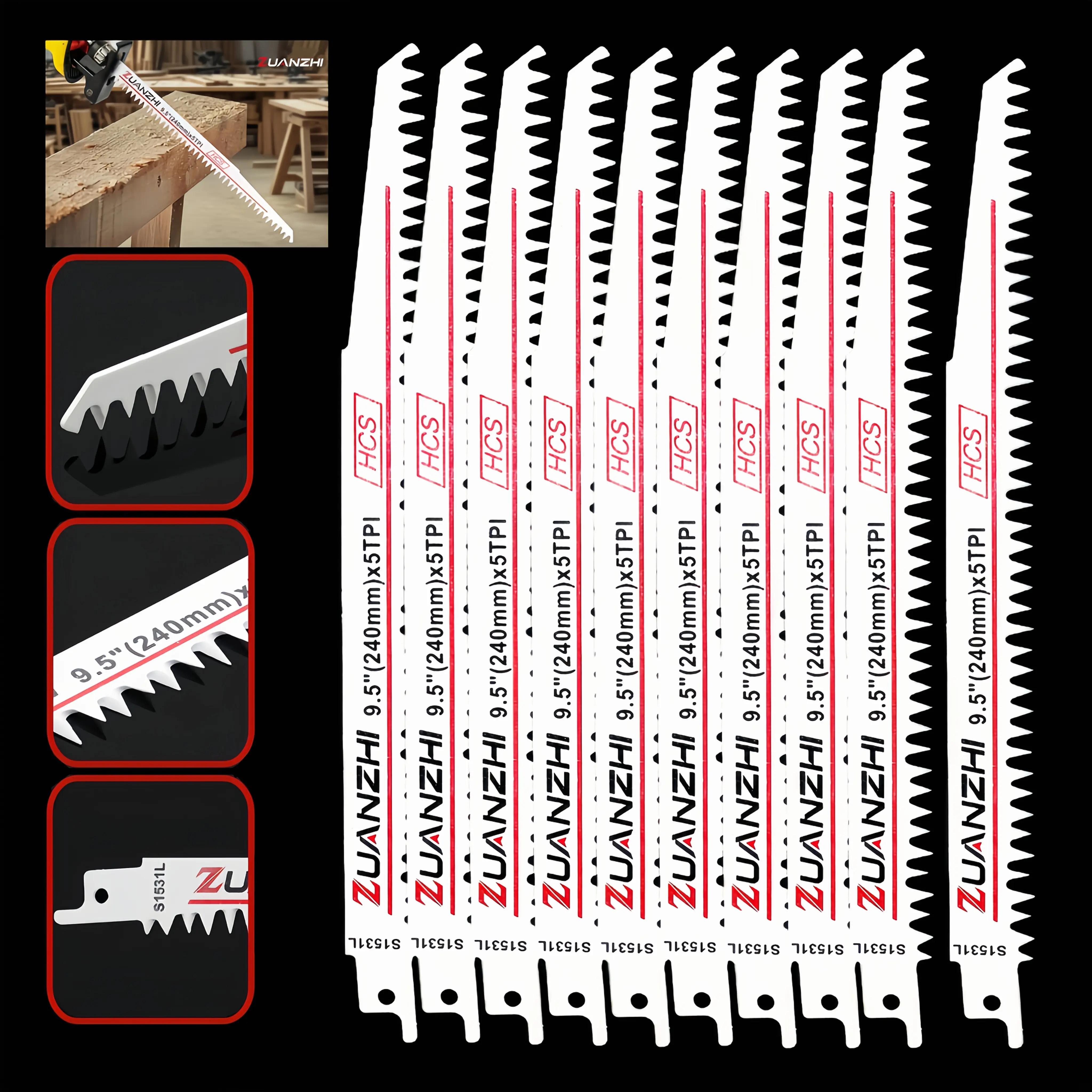 10pcs Reciprocating Saw Blades, Reciprocating Saw Blade, Wood Bar Cutting Saw Blade, Garden Branch Cutting Trimming Tool