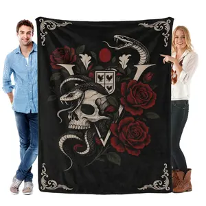 Twilight Saga Volturi Crest Gothic Skull & Roses Flannel Throw Blanket Soft Cozy Warm Lightweight Plush Fleece Blanket Unique Christmas Holiday Gift for Twilight Fans Vampire Lovers Couch Bed Sofa All Season Home Decor