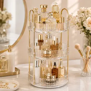 Rotating Makeup Organizer for Vanity, Clear 2/3-Tier Perfume Tray and Skincare Storage Shelf for Dresser Countertop, 360° Cosmetic Organizer Rack for Brushes, Bathroom Organization, Bedroom Dresser, Dorm and Apartment Essentials