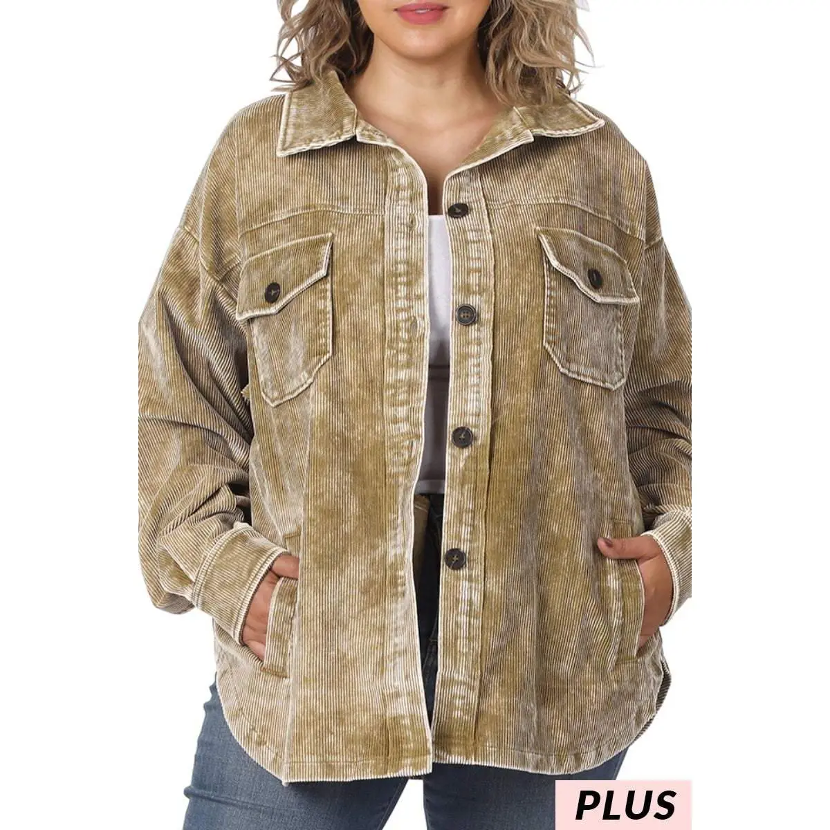 Debbie Vintage Oversized Corduroy Shacket Plus Size