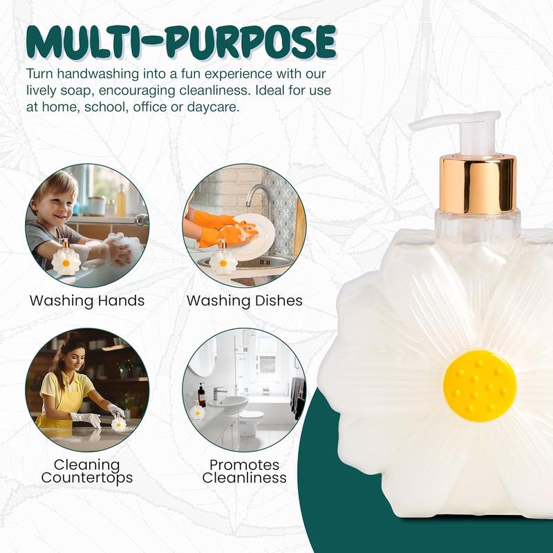 Simple Pleasures White Daisy Soap Dispenser - Cute Hand and Dish Soap Dispenser with Daisy Design, Refillable, 500ml Plastic, Press - Decorative, Pump