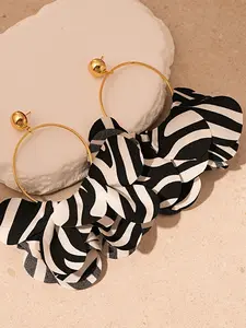 Women's Vintage Fabric Zebra Print Geometric Earrings, Silver Color Studs, Fashion Jewelry for All Seasons, Retro Style Accessories