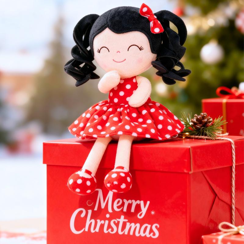 Gloveleya Valentine's Day gifts Doll for gift Soft Baby Girl Dolls with Curly Hair in Retro Polka Dot Dress, Cute Stuffed Cuddle Doll Toy, Perfect Birthday & Christmas Gift for Girls Ages 0-6, Adorable Nursery & Preschool Playtime Companion, 12 Inch