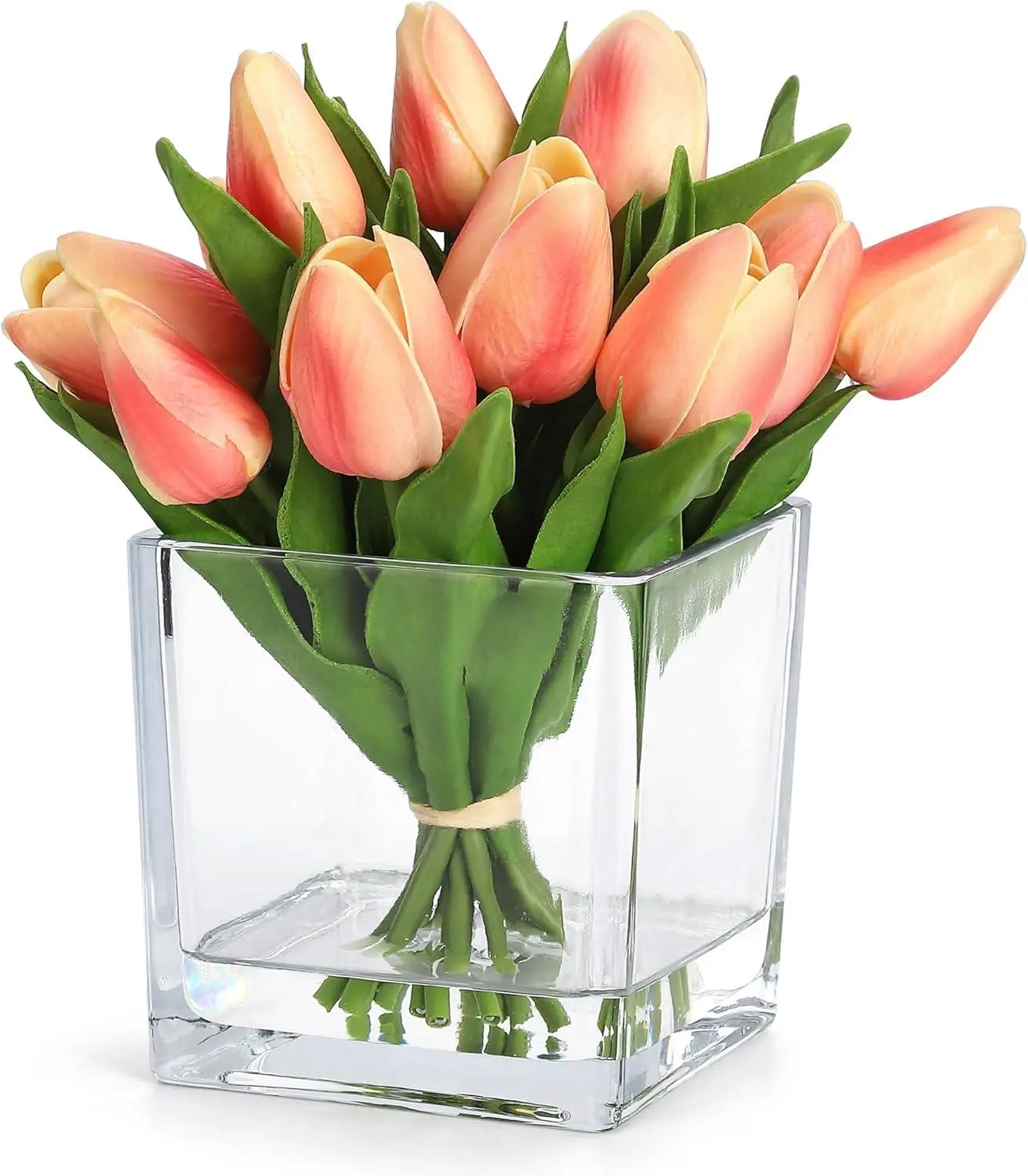 Gaomon 12-Head Color-Coordinated Silk PU Lifelike Real-Touch Miniature Bouquet-Shaped Artificial Tulips Set with Vase, Home Decor for Wedding Centerpieces & Gift Option, Bouquet-Shaped Artificial Flowers, Color-Coordinated Artificial Flowers