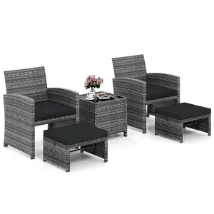 COSTWAY - 5 Pieces Patio Furniture Set PE Wicker Outdoor Lounge Chairs with 2 Ottomans-Black