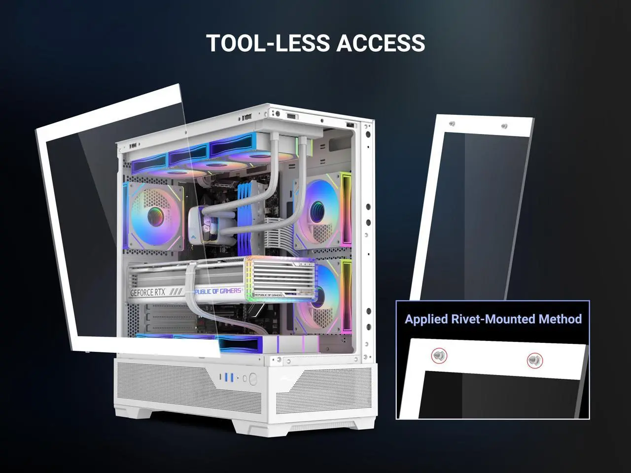 SAMA V43 Mid-Tower PC Case, 6 x 120mm PWM ARGB Fans, 4mm Tempered Glass ...