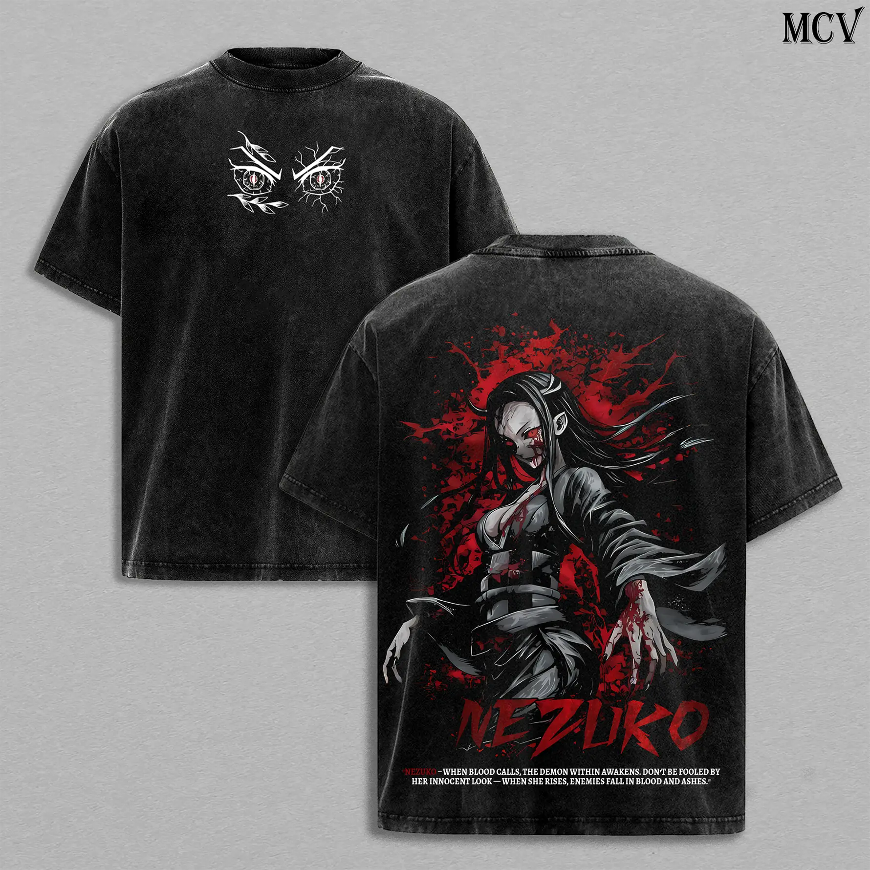 Nezuko Kamado Demon Slayer Double Printed Tee, Vintage Unisex Oversized Washed Heavyweight Cotton shirt Streetwear, OtakuDrop Fashion Style Graphic Tee, Gift for Fans Manga Anime Merch