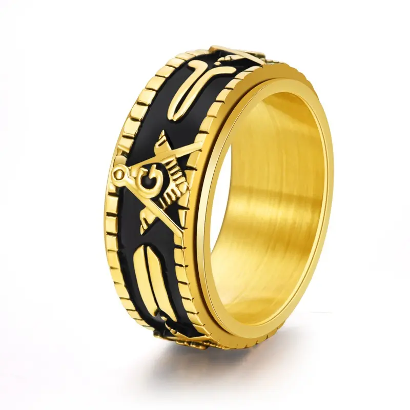 Men's Punk Retro Rotatable Gear Ring - Black Enamel Titanium Steel Band, Gothic, Alternative, Geometric Bands, Funk Punk, Compass Element Styles, Goth Rings, Alternative Rings