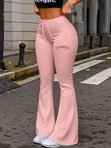 1 Piece, Casual Fashion Pants, Women's Los Angeles Lettering California Casual Personality Creative Casual Slight Flare Cuffs Yoga Jogging Sports Pants, Streetwear Suit All Seasons Yoga Pants