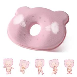 Cute Cartoon Bear Baby Pillow Soft Memory Foam Portable Head Support Cushion for Infant(Pink)