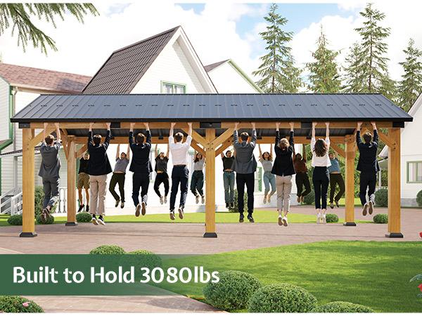 [Spring Sale] AMERLIFE 12'x24' Cedar Wood Hardtop Gazebo with Steel Roof, Waterproof Outdoor Carport Pavilion, Heavy-Duty Snow & Wind Resistant Canopy for Patio, Driveway, Garden