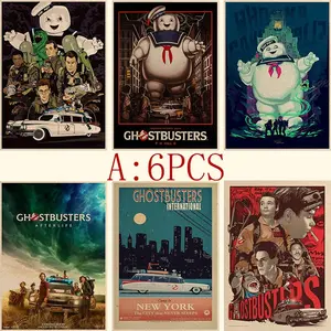 Ghostbusters Movie Poster, 6 Counts/set Classic Retro Kraft Paper Poster, Wall Art Decoration for Home Living Room Bedroom Office, Ornaments