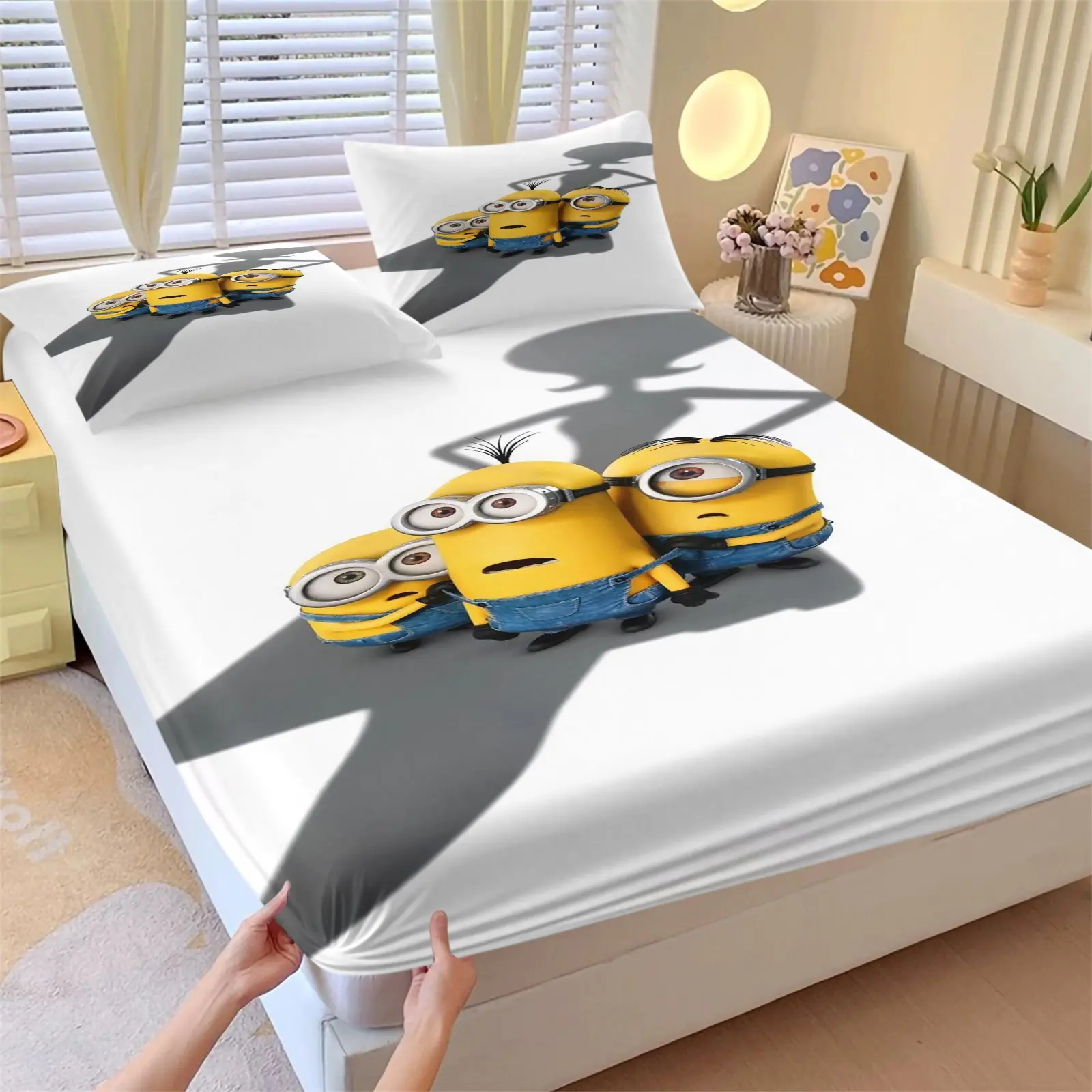 Minion Pattern Bed Sheet, a Non Slip, Dust-Proof And Soft Bedroom And Dormitory Bedding, Bedsheet Set, Suitable As a Moving And Daily Holiday Gift, Including 1 Bed Sheet And 2 Pillowcases