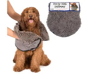 Dog Gone Smart Dirty Dog Shammy Fast Drying Plush Towel with Dual Hand Pockets & Elastic Super Absorbent Microfiber Machine Washable Grey