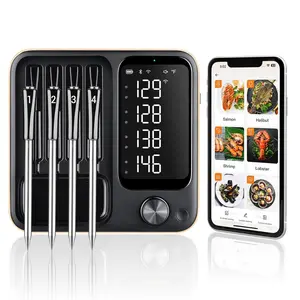 4-Probe WiFi  Meat Thermometer with 360?Readable LCD Standalone Base, WiFi and  5.3 Unlimited Range, IPX8   Kitchen Thermoemter for BBQ, Grill, , Oven, Rotisserie