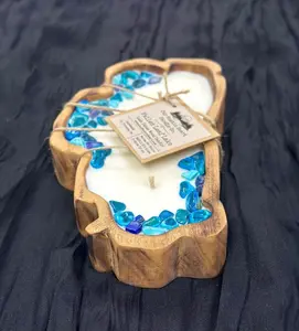 Lake Tahoe Custom Wood Candle Bowl - Handcrafted Reusable & Refillable Scented Candles with Tahoe Blue Top - Easy Refills Included - Decor Ornaments Wooden
