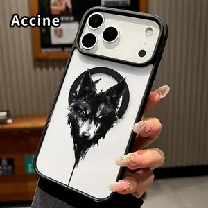 Magnetic Phone Case for iPhone 17 Pro Max 16 Plus 15 14 13 12 11 Air E Wolf's Gaze Ink Pattern Clear Acrylic Back Waterproof Lightweight Mobile Phone Cover