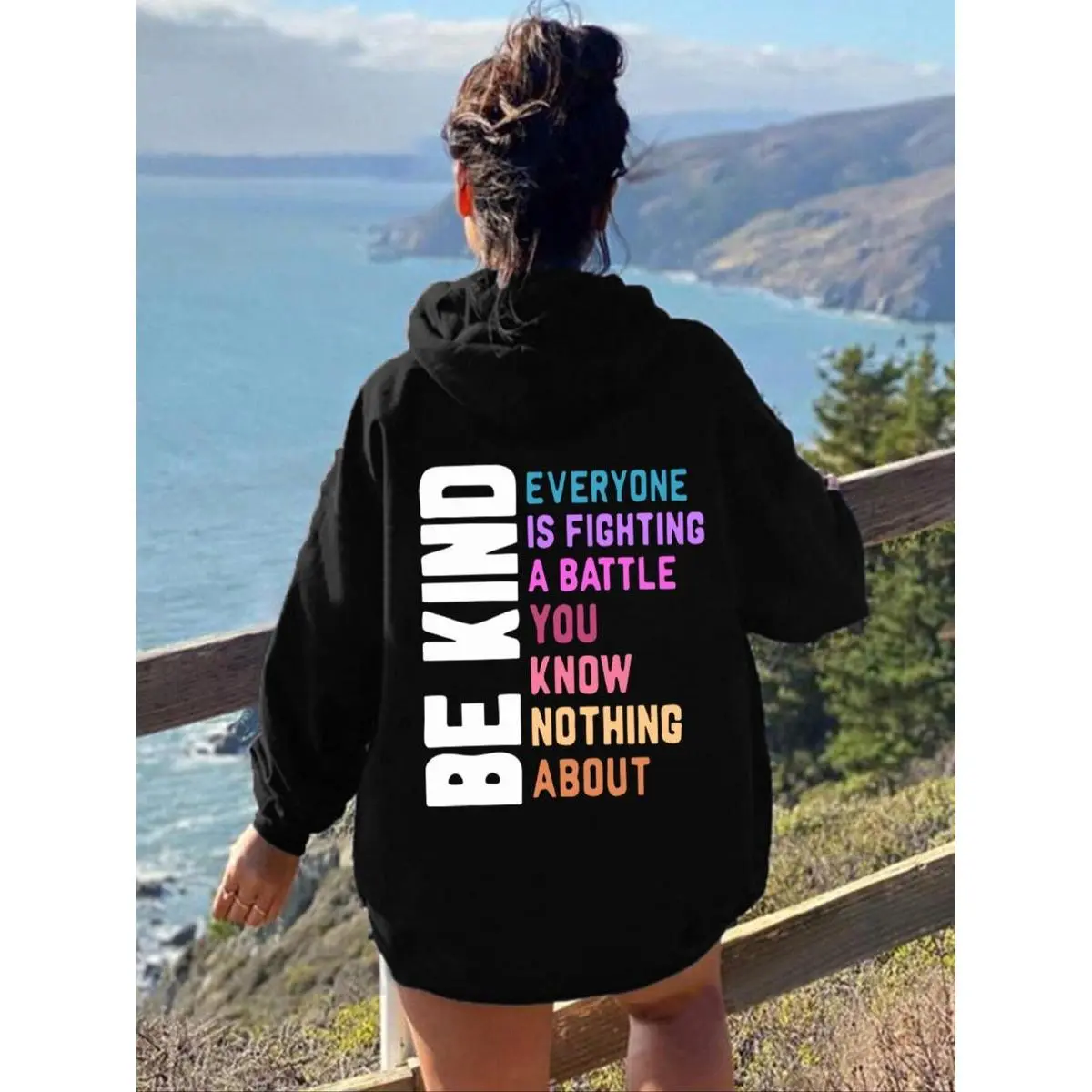 Lady's Fitted Letter Print Drop-Shoulder Hoodie - Women's Hoodies with Drawstring, Pockets, Attitude-Adding Design, Casual Fall & Winter Clothes for Daily Outdoor Wear, Hoodies For Women