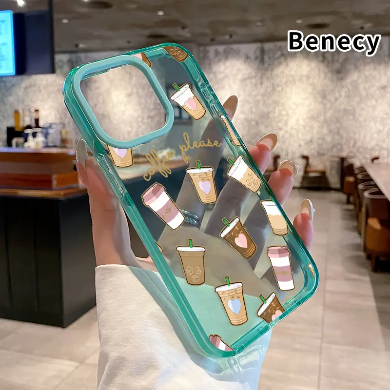 Soft Case for iPhone 16 Pro Max 15 Plus 14 13 12 11 Coffee Delight Pattern Anti-Yellowing Shockproof ultra-thin Silicone Crystal Cover
