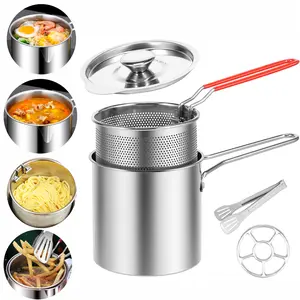 Clearance! Mini Pot Small Deep Fryer with Strainer Basket and Handle Outdoor Fryer with Lid Portable Food Cooking Pot for Frying Shrimp and Fries