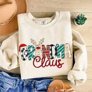 Grandma Claus Sweatshirt, Grandma Christmas Shirt, Unisex Crewneck Sweatshirt & Shirt, True to Size - Cotton, Fabric