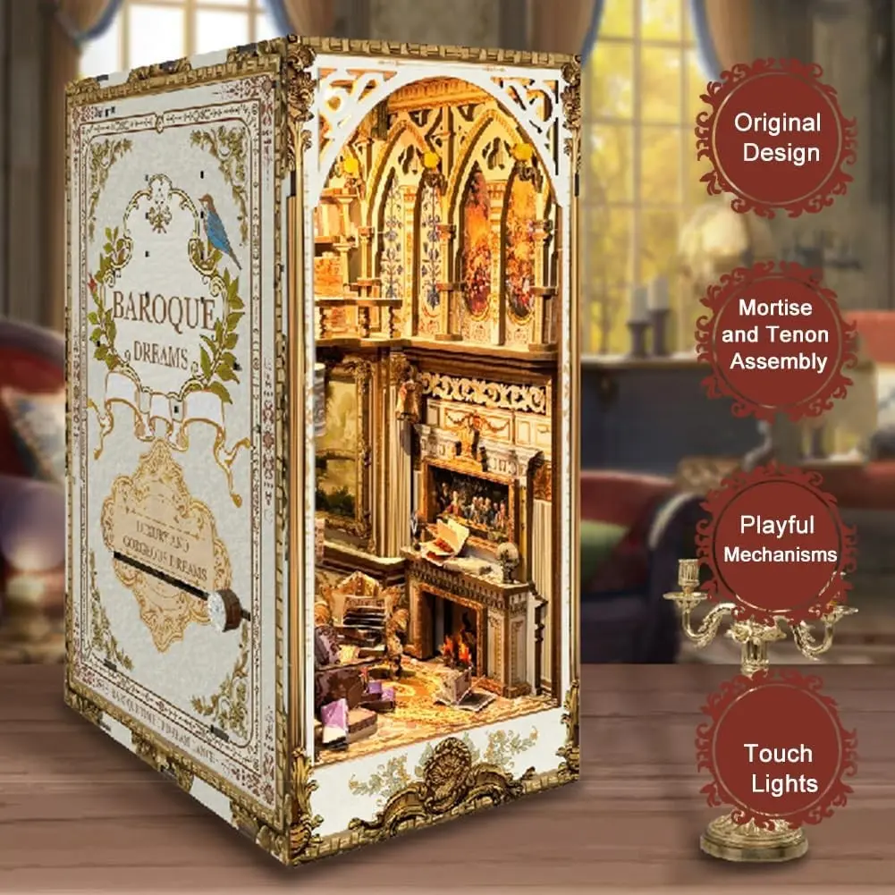 3D Wooden Bookshelf Insert Decor, DIY Assembly Book Holder Kit, Lightweight Mini Dollhouse Set, Birthday Gift for Family Friends, Miniature Set