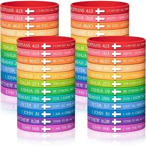 120pcs Christian Rubber Bracelets Bulk Bible Verse Cross Scripture Silicone Wristbands Christian Gifts for Sunday School Prizes Bible Silicone Bracelets - 7.5" 12 Designs （Rainbow Colors）