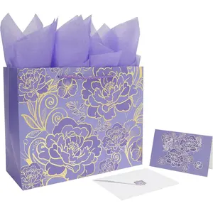 13" Large Rose   Bag Set with Greeting Card and Tissue Paper for Women or Girls for Celebrating Birthdays, Mother's Day, Valentine's Day, Weddings, Anniversaries