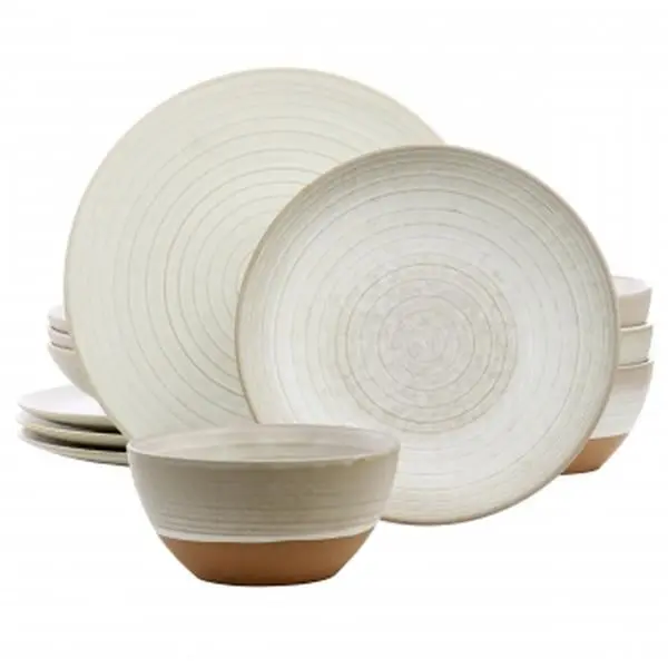 Gibson Elite Dreamweaver 12-Piece Textured Round Earthenware Clay Dinnerware Set - Matte White, Round Plates, Ceramic, Microwave-Safe, Dishwasher-Safe, for Daily Dinners & Special Occasions