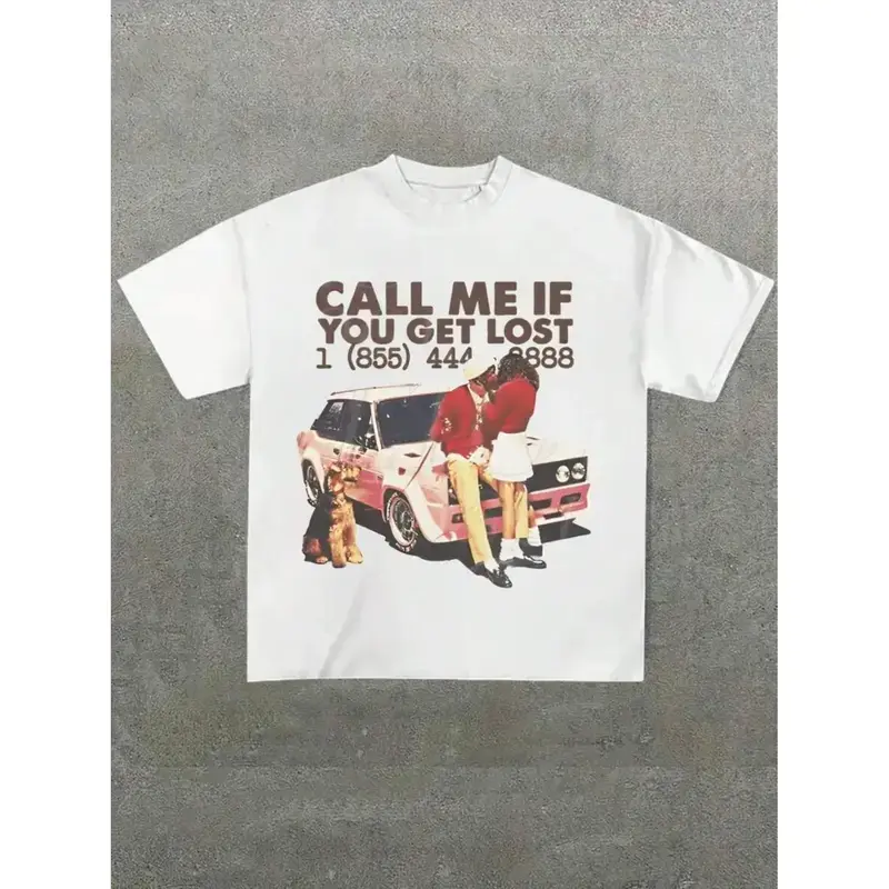 Men's Vintage Call Me If You Get Lost Tee, Casual Retro Couple Pattern Short Sleeve T-shirt for Daily Wear, Men's Top for All Seasons, Crewneck, Casual Style Tee
