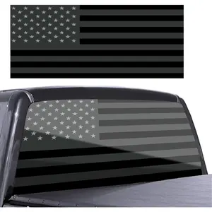 Black Grey American Flag Rear Window Decals for Trucks,Patriotic Back Window Vinyl Stickers Vehicle Windshield Decal,Automotive Perforated Window Film Graphic Decal for Car Decor,66"x 20"