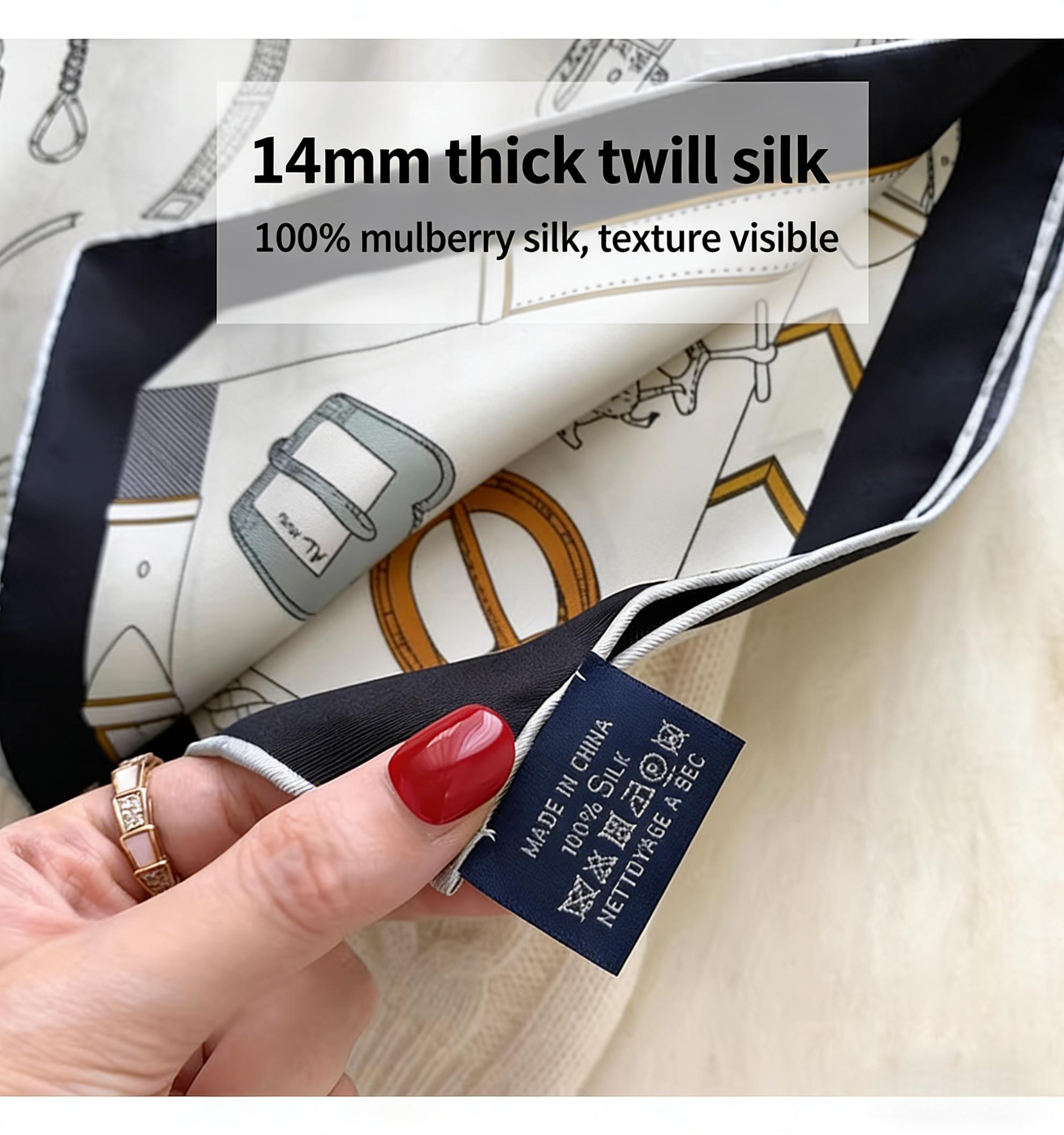 Dandana Scarf Versatile Silk Scarf with Saddle Buckle, Hair Scarf 100% Mulberry Silk, Women’s Diagonal Satin Silk Square Scarf, Look Rich Viral Scarf