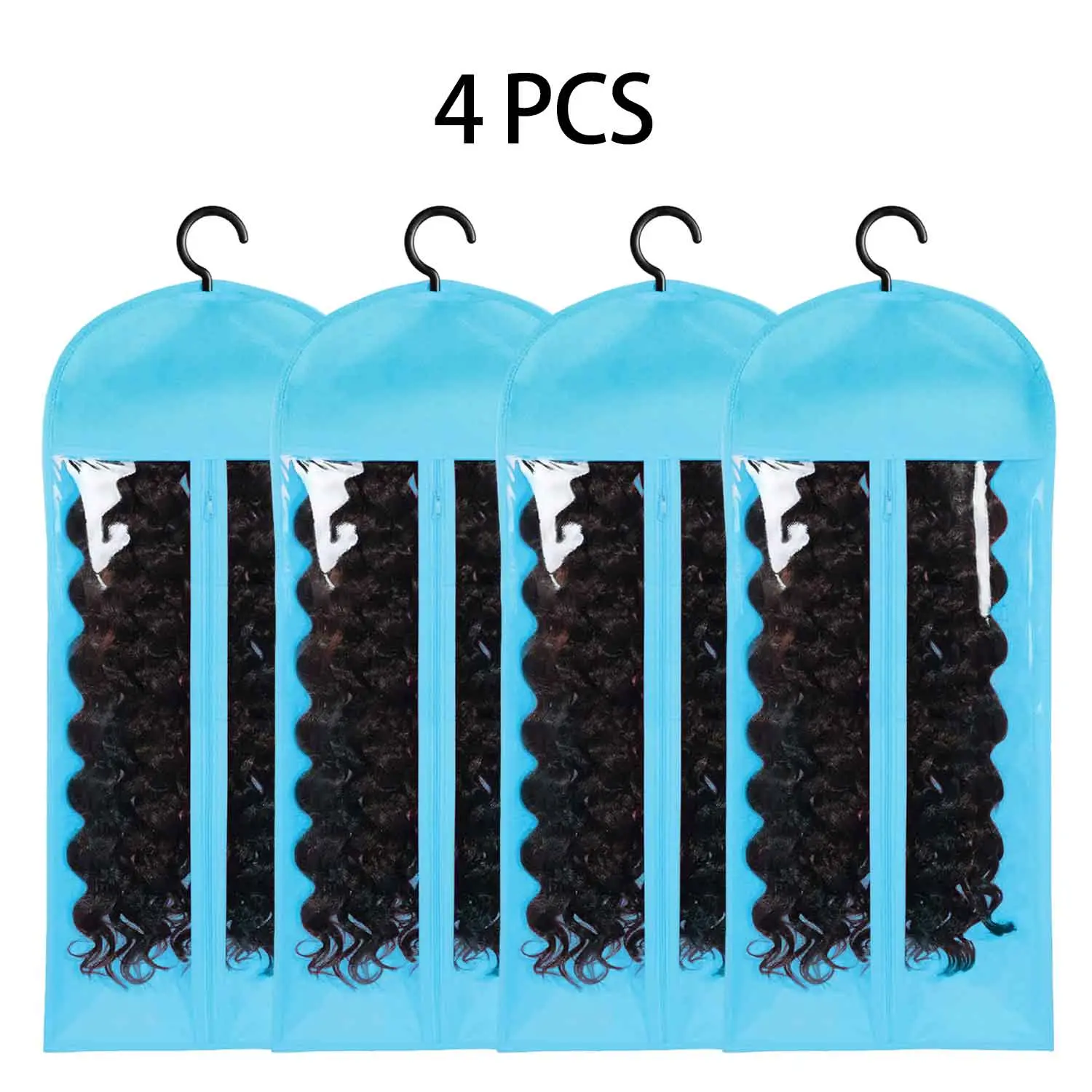 4 pcs/8 pcs/12pcs wig storage bags hair extension holder extra long wig storage bag hair care with hanger protable wig bags storage for multiple wigs hairpieces ( Blue)