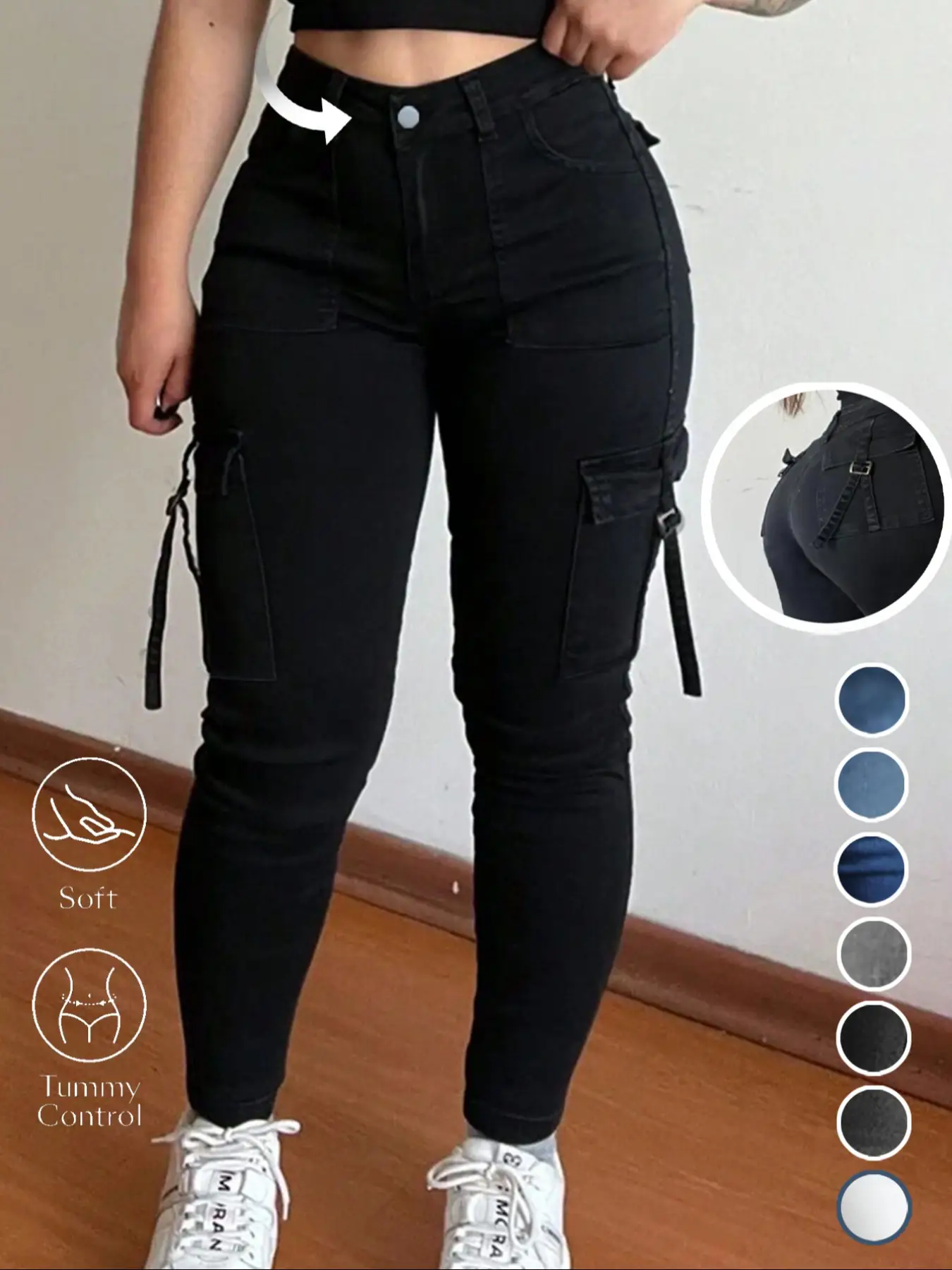 Women's Plain Multi-pocket Denim Cargo Pants, Casual Street Trousers for Daily Wear, Ladies Bottoms for All Seasons