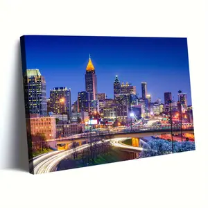 1 exquisite wooden framed canvas painting, Atlanta city skyline canvas poster decoration, urban landscape art, suitable for home and office decoration posters christmas decorations  gifts men gift bf Artwork Frameless