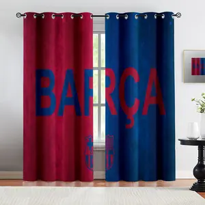 FC Barcelona Blackout Functionality Window Curtains,FC Barca Logo & Blaugrana Stripes Art Print Drapes for Soccer Fans Bedroom Living Room,Grommet Window Treatments 2 Panels Set,Suitable for Men's Game Rooms,Ideal for Sports Fans' Personal Space