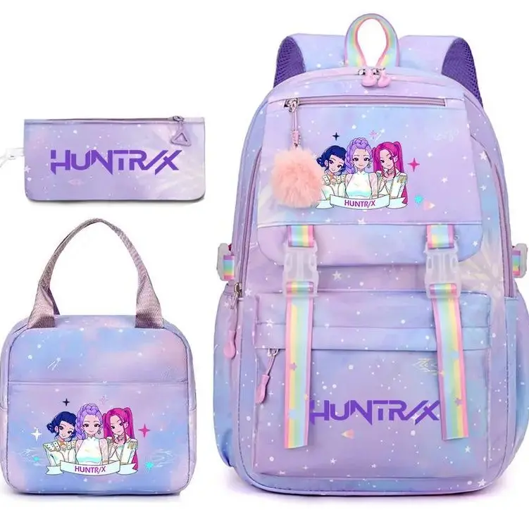 【Summer Sale Deals】 Women's 3pc Kpop Solid Color Star Print Zipper Backpack, Trendy Versatile Casual Gym/Shoulder Bag for Students, Travelers