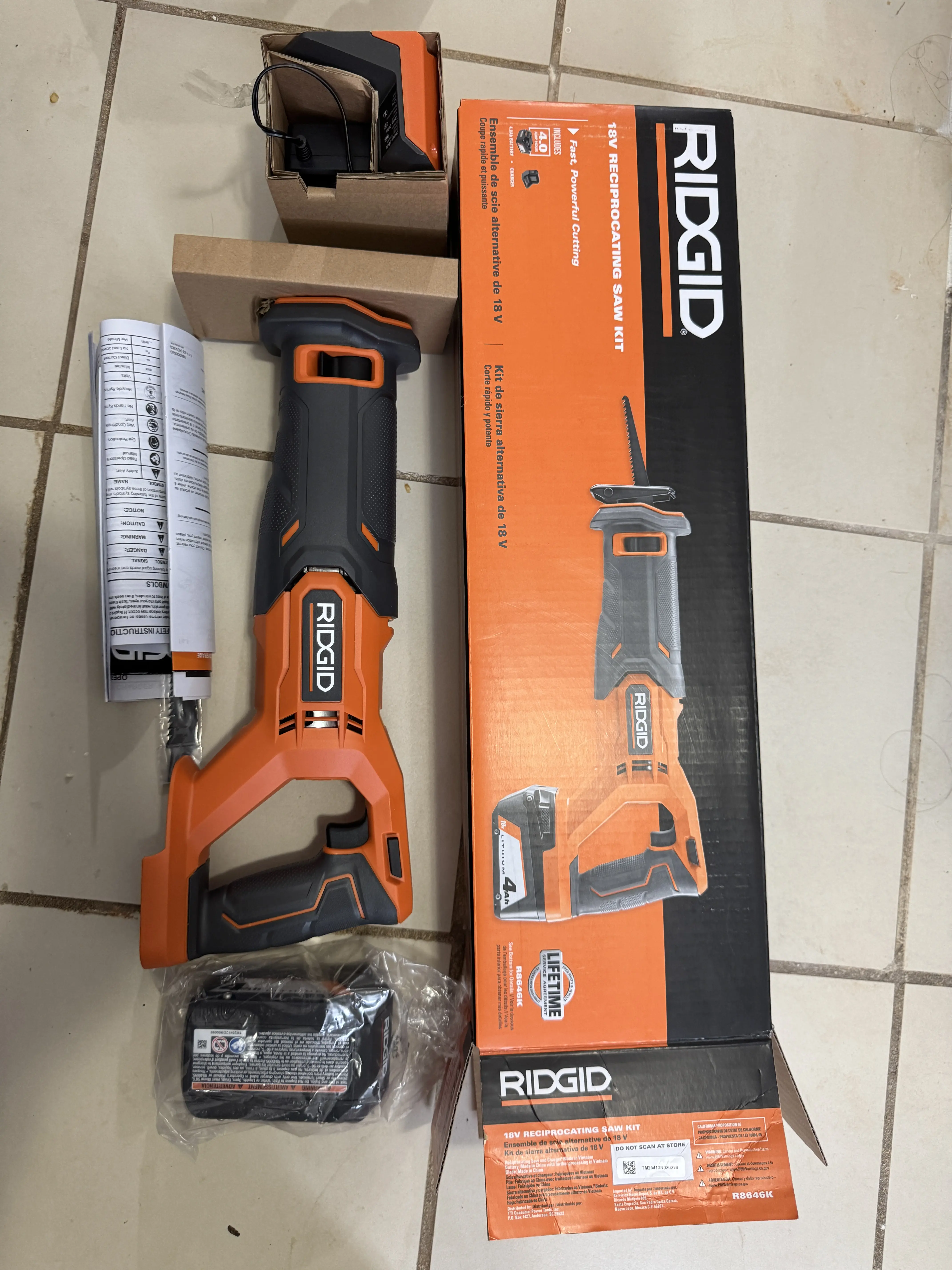 RIDGIV 18V Cordless Reciprocating Saw Kit with 4.0 Ah Battery and Charger