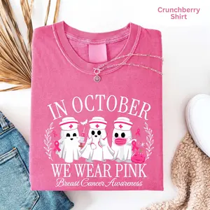 Comfort Colors Spooky Nurse Shirt, Cancer Team Shirt, Halloween Gift for Nurse, Nurse Crew, October Pink Support Cancer Awareness Tshirt
