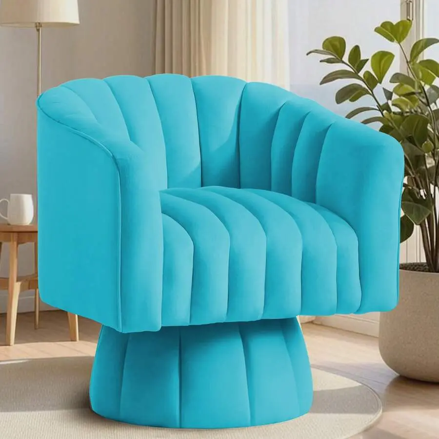Solid Mid-Century Modern Velvet Wide-Seat Upholstered Round Armchair - Single 360° Swivel, Black-White Color Block, Living Room Lounge Accent Chair for Room Decor, Compatible with Brown Faux Leather Cloud Sectional Coffee Chairs, Rolled Arms