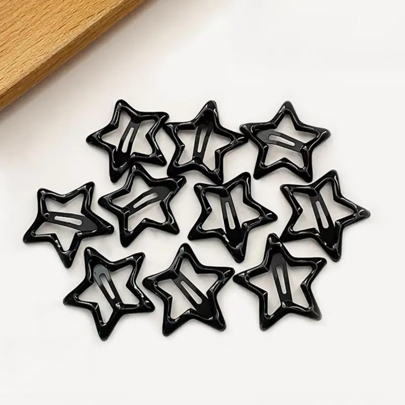 10pcs Cute Star Design Flat Hair Clips, Casual Plain Color Snap Button Bangs Hair Clips, Fashion Hair Accessories For Women & Girls, Barrettes Hair Clips, Hair Style Accessory