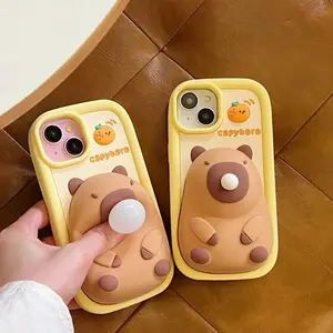 Decompression, 3D Cute Cartoon Blow Bubbles Capybara, Soft Silicone Phone Case Back Cover For iPhone 11 12 13 14 15 16 17Pro Max