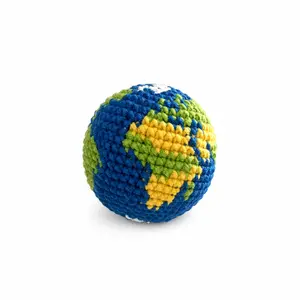 Handmade Crochet Earth Hacky Sack, Soft Cotton Footbag for Kids & Adults, Eco-Friendly Knitted Globe Stress Ball, Earth Day Educational Toy, Fair Trade Hand-Knit Juggling Ball for Outdoor Play & Desk Fidget