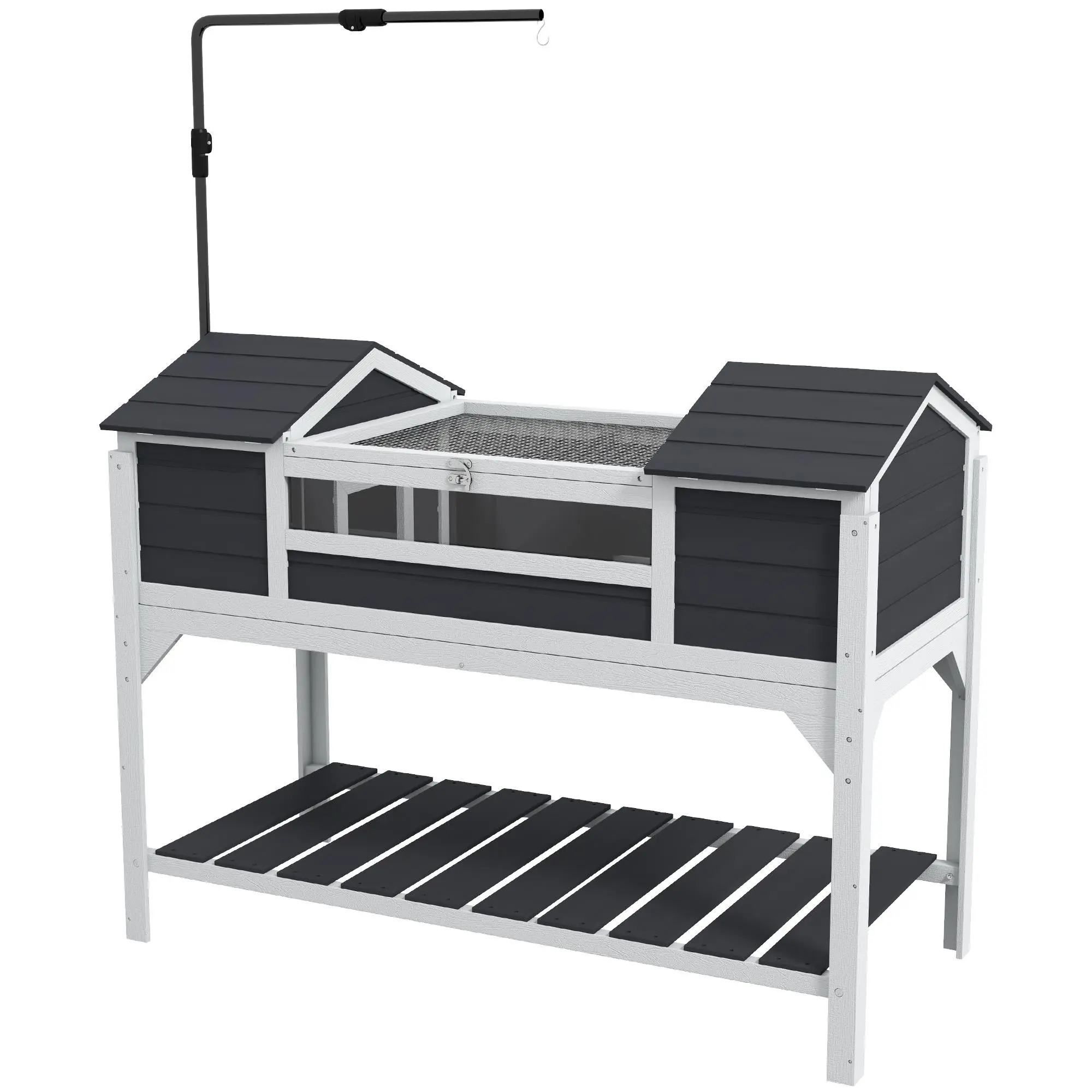 Gray Reptile Tortoise Enclosure - Dual Main Houses with Adjustable Lamp Holder, Storage Shelf, Openable Lid (Pet Terrarium House)