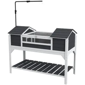 Gray Reptile Tortoise Enclosure - Dual Main Houses with Adjustable Lamp Holder, Storage Shelf, Openable Lid (Pet Terrarium House)