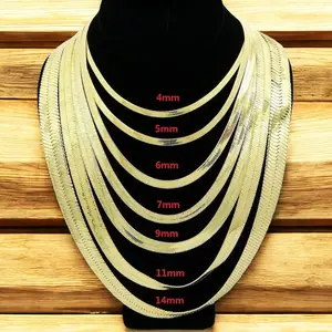 AAA+ Brass 14K Stamped Hip Hop Gold Plated 4mm to 14mm 8" 18" 20" 24" 30" Herringbone Chain Bling Fashion Necklace Form Men, Women, Unisex