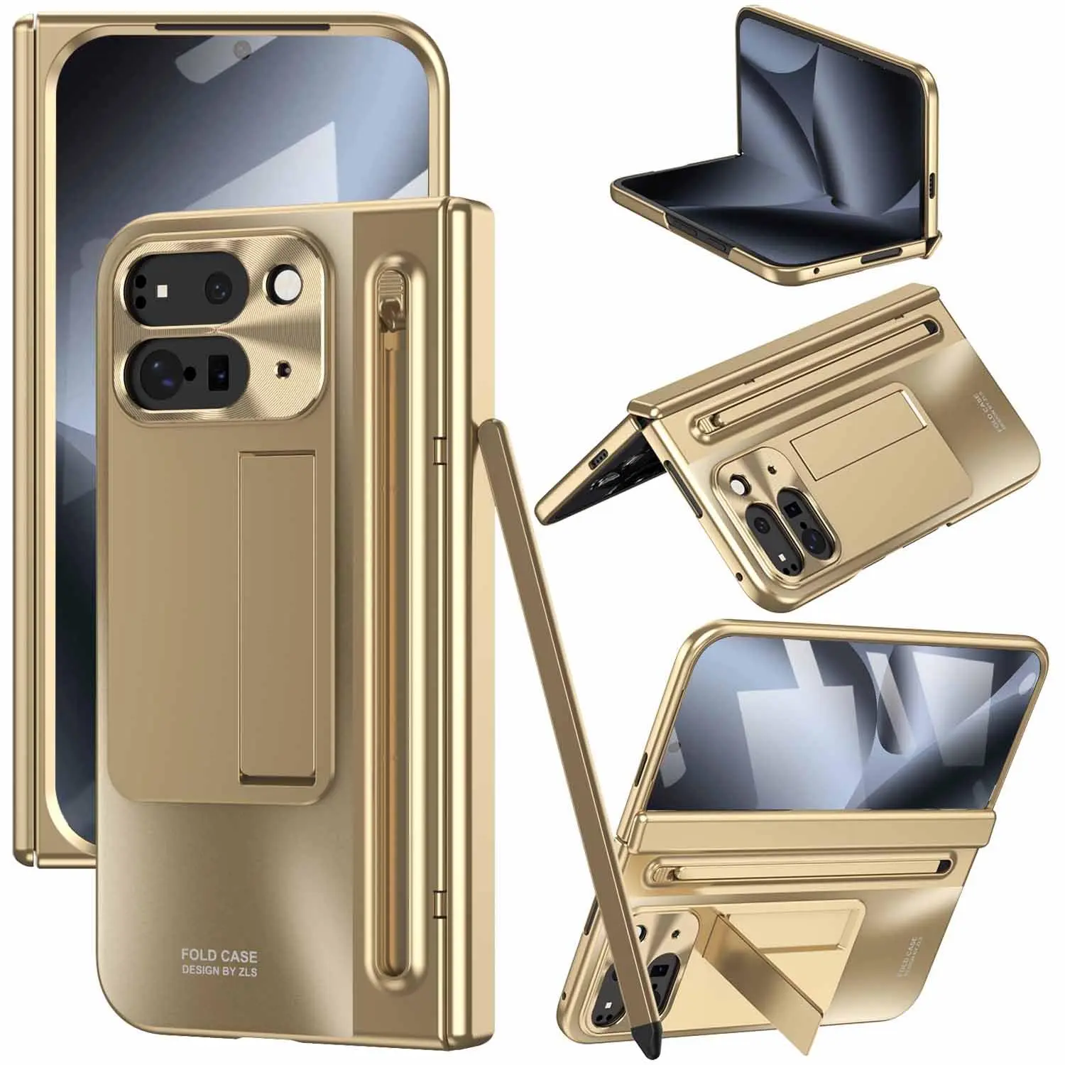 [KQ] Foldable Phone Case for Google Pixel 11 Pro Fold & Pixel 10 Pro Fold - With Pen, Pen Holder, Hidden Stand, Tempered Glass Screen Protector, Hinge Protection, Heavy Duty Shockproof Cover