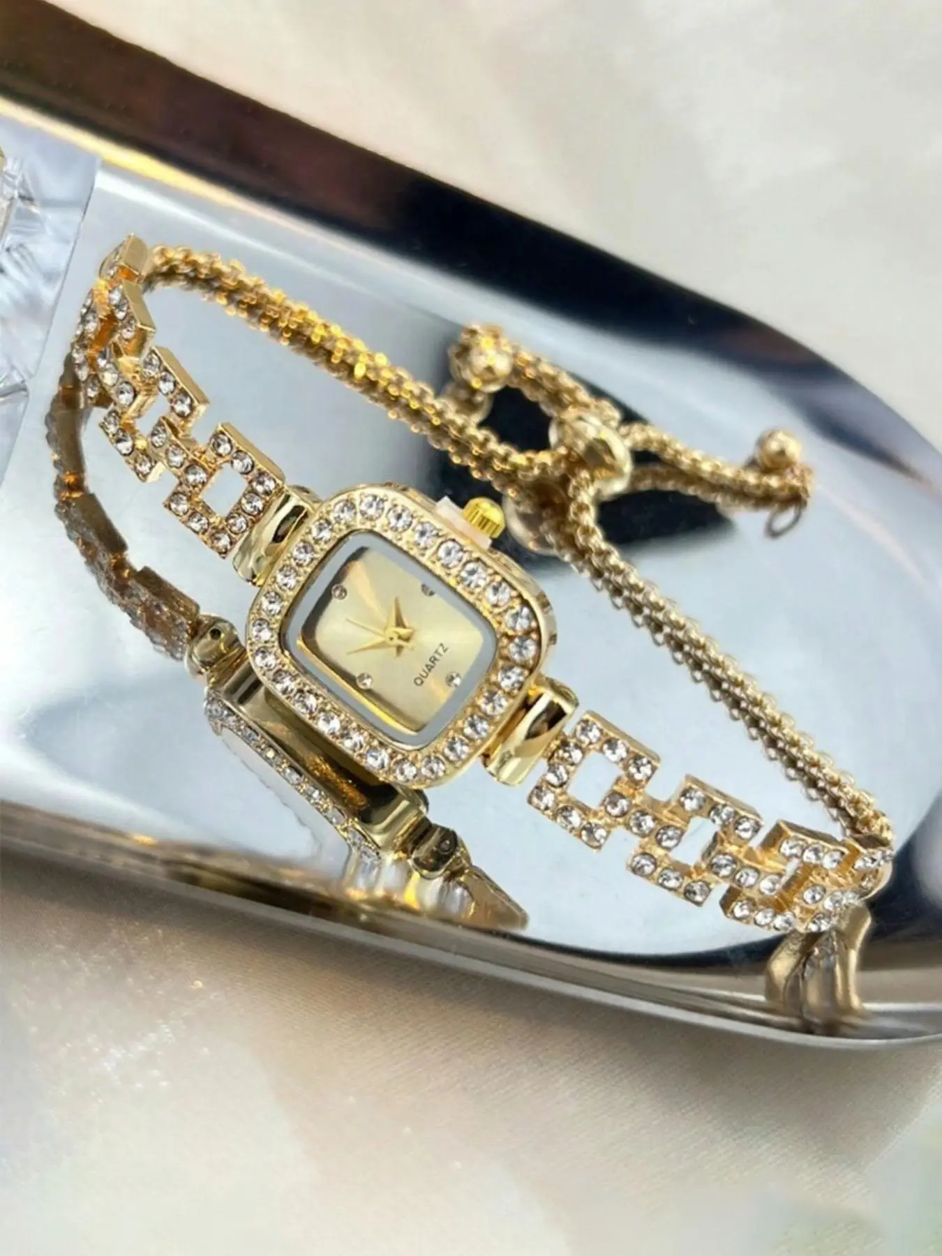 Women's Square Rhinestone Decor Watch, Hip-Hop Style Quartz Wristwatch with Adjustable Strap, Elegant Square Dial Stylish Watch for All Seasons, Rhinestone Watches, Fashion Watches, Fashion Wristwatches