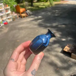Cutest tiny handmade clay vase! Beautiful ocean deep blue colors Ceramic Flower Decor Table Ornaments